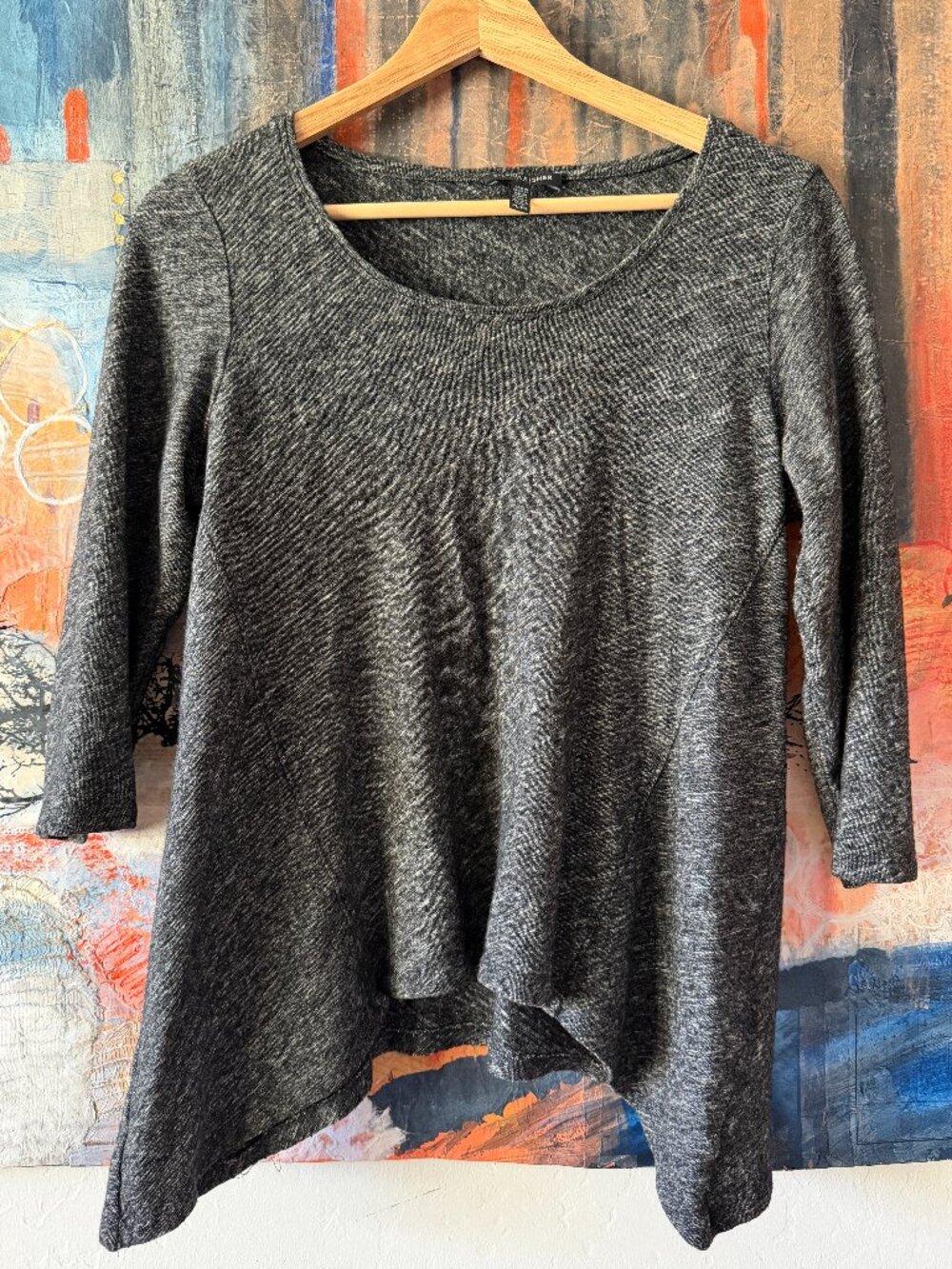 Eileen Fisher Charcoal Grey Wool/Cotton Sweater Size Small